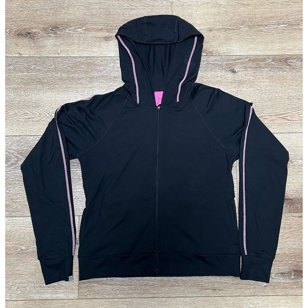 GAP BODY black full-zip hooded jacket with pink contrast stitching - S/P
